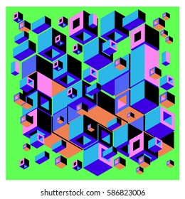 Vector colorful isometric cubes pattern. abstract wallpaper background. Illustration for fabric print.