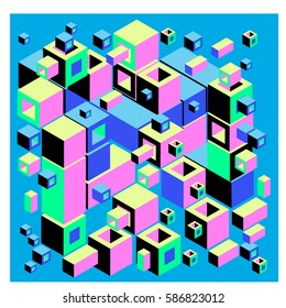 Vector colorful isometric cubes pattern. abstract wallpaper background. Illustration for fabric print.