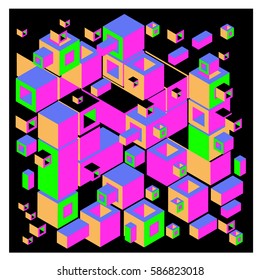 Vector colorful isometric cubes pattern. abstract wallpaper background. Illustration for fabric print.