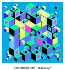 Vector colorful isometric cubes pattern. abstract wallpaper background. Illustration for fabric print.