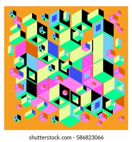 Vector colorful isometric cubes pattern. abstract wallpaper background. Illustration for fabric print.