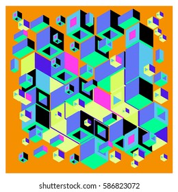 Vector colorful isometric cubes pattern. abstract wallpaper background. Illustration for fabric print.