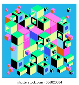 Vector colorful isometric cubes pattern. abstract wallpaper background. Illustration for fabric print.