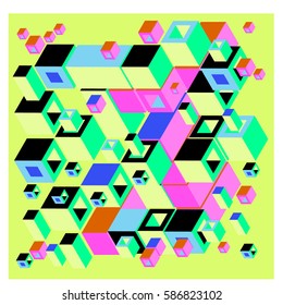 Vector colorful isometric cubes pattern. abstract wallpaper background. Illustration for fabric print.
