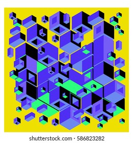Vector colorful isometric cubes pattern. abstract wallpaper background. Illustration for fabric print.