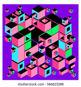 Vector colorful isometric cubes pattern. abstract wallpaper background. Illustration for fabric print.