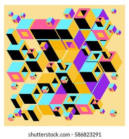 Vector colorful isometric cubes pattern. abstract wallpaper background. Illustration for fabric print.