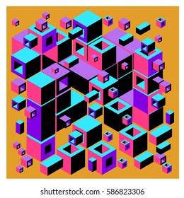 Vector colorful isometric cubes pattern. abstract wallpaper background. Illustration for fabric print.