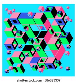 Vector colorful isometric cubes pattern. abstract wallpaper background. Illustration for fabric print.