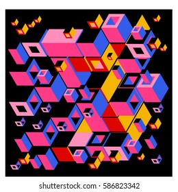 Vector colorful isometric cubes pattern. abstract wallpaper background. Illustration for fabric print.