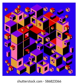 Vector colorful isometric cubes pattern. abstract wallpaper background. Illustration for fabric print.