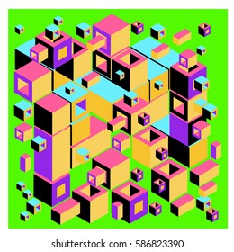 Vector colorful isometric cubes pattern. abstract wallpaper background. Illustration for fabric print.
