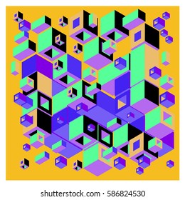 Vector colorful isometric cubes pattern. abstract wallpaper background. Illustration for fabric print.