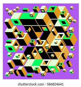 Vector colorful isometric cubes pattern. abstract wallpaper background. Illustration for fabric print.