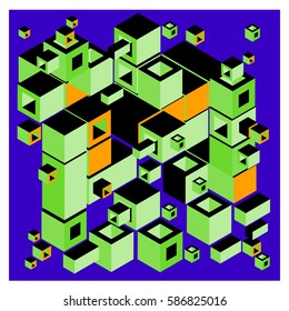 Vector colorful isometric cubes pattern. abstract wallpaper background. Illustration for fabric print.