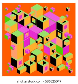 Vector colorful isometric cubes pattern. abstract wallpaper background. Illustration for fabric print.