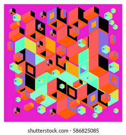 Vector colorful isometric cubes pattern. abstract wallpaper background. Illustration for fabric print.