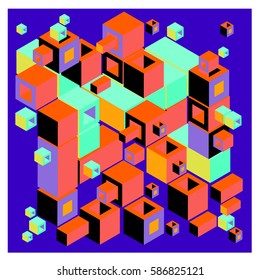 Vector colorful isometric cubes pattern. abstract wallpaper background. Illustration for fabric print.