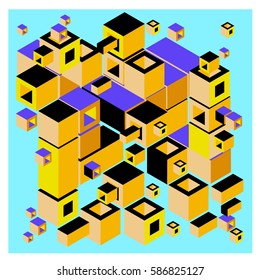Vector colorful isometric cubes pattern. abstract wallpaper background. Illustration for fabric print.