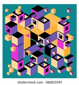 Vector colorful isometric cubes pattern. abstract wallpaper background. Illustration for fabric print.