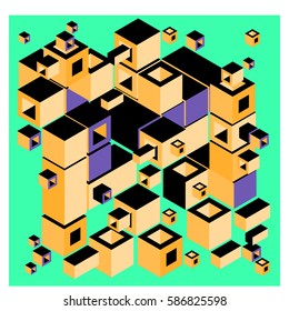 Vector colorful isometric cubes pattern. abstract wallpaper background. Illustration for fabric print.