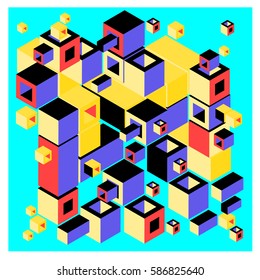 Vector colorful isometric cubes pattern. abstract wallpaper background. Illustration for fabric print.