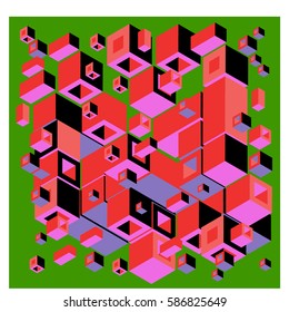 Vector colorful isometric cubes pattern. abstract wallpaper background. Illustration for fabric print.