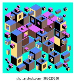 Vector colorful isometric cubes pattern. abstract wallpaper background. Illustration for fabric print.