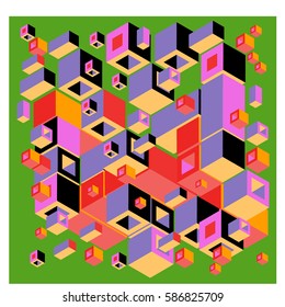 Vector colorful isometric cubes pattern. abstract wallpaper background. Illustration for fabric print.