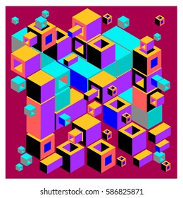 Vector colorful isometric cubes pattern. abstract wallpaper background. Illustration for fabric print.