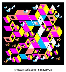 Vector colorful isometric cubes pattern. abstract wallpaper background. Illustration for fabric print.