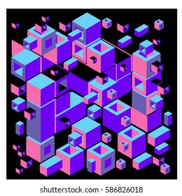 Vector colorful isometric cubes pattern. abstract wallpaper background. Illustration for fabric print.