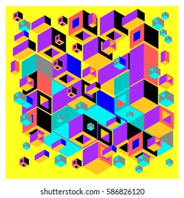 Vector colorful isometric cubes pattern. abstract wallpaper background. Illustration for fabric print.