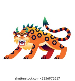 Vector Colorful Jaguar Alebrije Monster Illustration Isolated