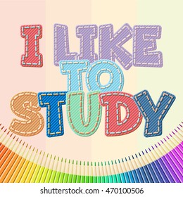 Vector colorful jeans text I like to study