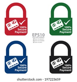 Vector : Colorful Key Lock With 100 Percent Secure Payment Sign Label or Sticker Isolated on White Background 
