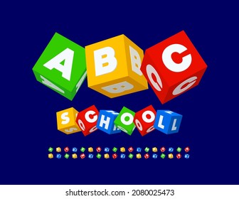 Vector colorful Kids style Font. Isometric playful Alphabet. Cube Toys Letters and Numbers set