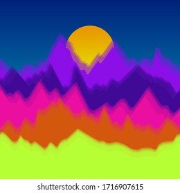 Paisaje vectorial colorido con siluetas de montañas y sol. Antecedentes naturales abstractos. Ilustración del vector