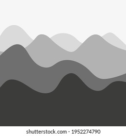 Vector colorful landscape with silhouettes of mountains. Abstract wavy background. Vector illustration