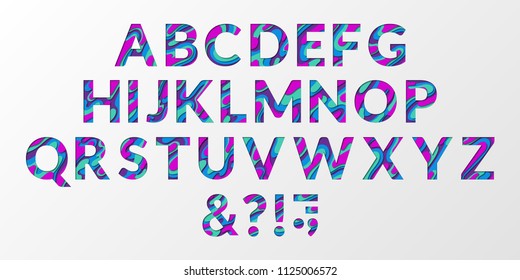 Vector of colorful layered font and paper alphabet. ABC letters design. 3d characters isolated. Alphabet font of melting liquid fluid paper cut effect.Origami typeface for education purposes or logo.
