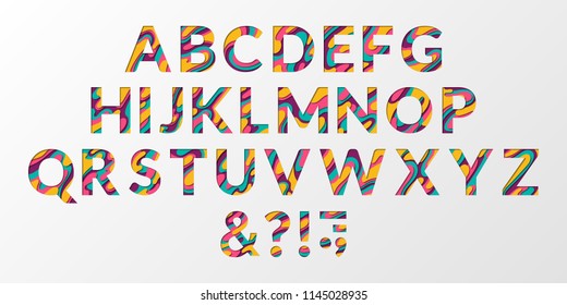 Vector of colorful layered font and paper alphabet. ABC letters design. 3d characters isolated. Alphabet font of melting liquid fluid paper cut effect.Origami typeface for education purposes or logo.