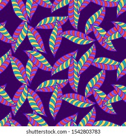 vector colorful leaves overlap seamless pattern on violet