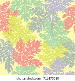 Vector colorful leaves papaya Repeat Seamless Pattern. Great for fabric, packaging, wallpaper, invitations.