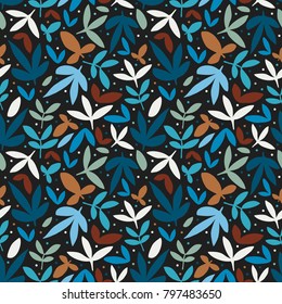 vector colorful leaves seamless pattern isolated in black background