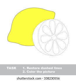 Vector colorful lemon to be traced. Restore dashed line and color the picture. Worksheet to be colored.