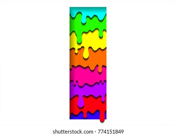 Vector colorful letter I in a paper cut style. Realistic 3D multi layers paper cut effect isolated on white background. Letter with flowing colorful rainbow.