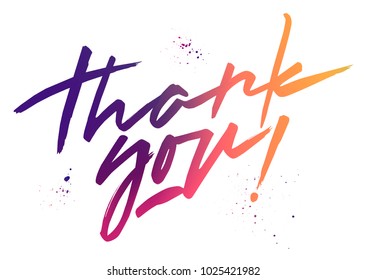 Vector colorful lettering "Thank you". Fluid mesh gradient handwritten letters and blots.