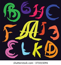 Vector colorful letters of English alphabet on black background