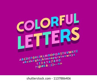 Vector Colorful Letters with Shadow. Artistic Bright Font. Modern style Alphabet, Numbers and Symbols for Icon, Logo, Banner