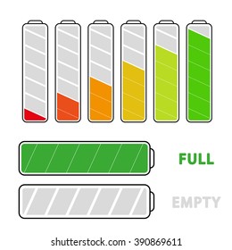 Vector colorful level of batteries - set isolated on white background.